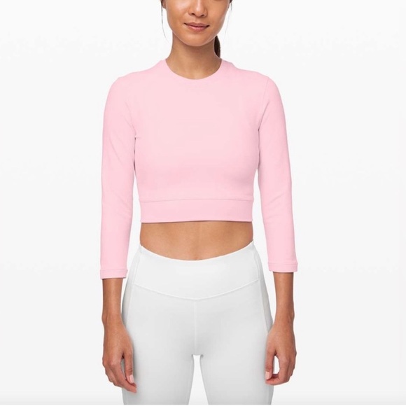lululemon athletica Tops - Lululemon Short Stop Crop Top Long Sleeves Pink Mesh Back Activewear Athleisure